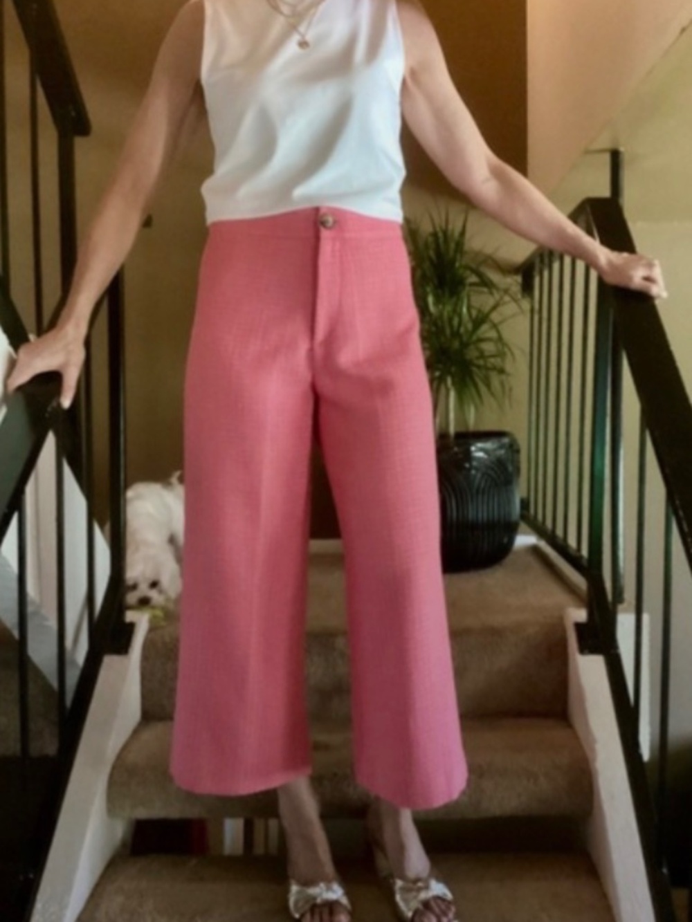 NWTags Zara Pink Tweed High Waist Cropped Wide Leg Pants size medium